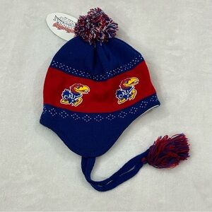 NCAA Kansas Jayhawks Pom Pom Flap Jack Tassel Peruvian Knit Winter Beanie Hat